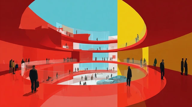 Abstract Shopping Mall Illustration Red Blue Yellow