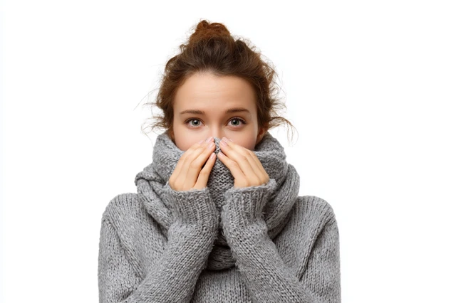 Woman with Flu Covering Mouth Isolated