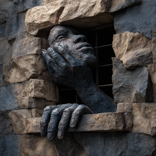 Stone Woman Surreal Window Sculpture