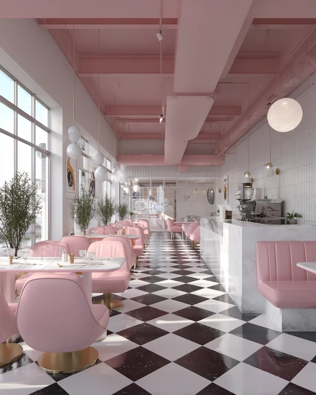 Pink Waffle Cafe Restaurant Interior Design