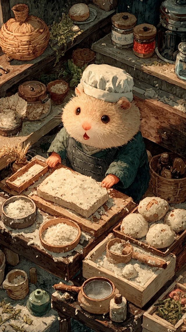 Hamster Chef Baking Pastry in Vintage Tea Room