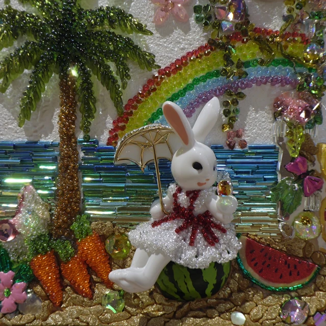 Cute Rabbit with Umbrella and Watermelon Artwork