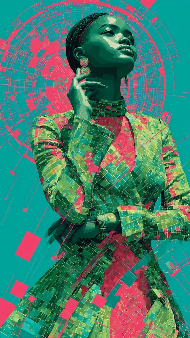 Pop Art Portrait Crypto Art Green and Pink