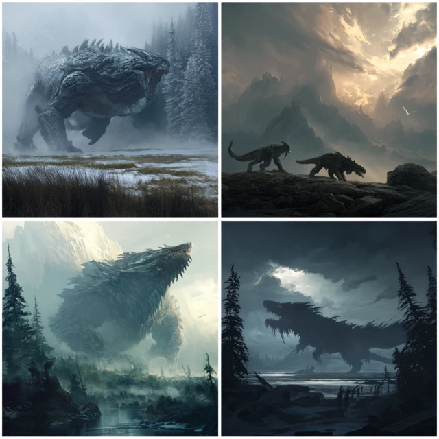 Epic Fantasy Beasts Dragons and Monsters in Winter Landscapes