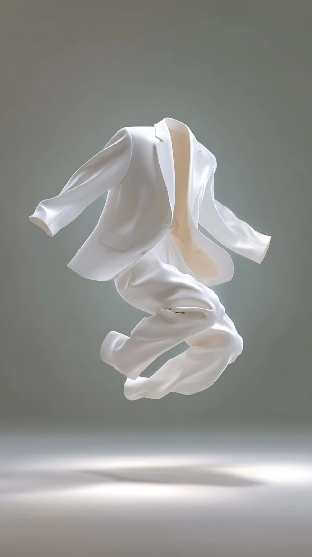 White Suit Floating Surreal Minimalist Elegant