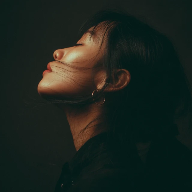 Asian Woman Portrait with Eyes Closed