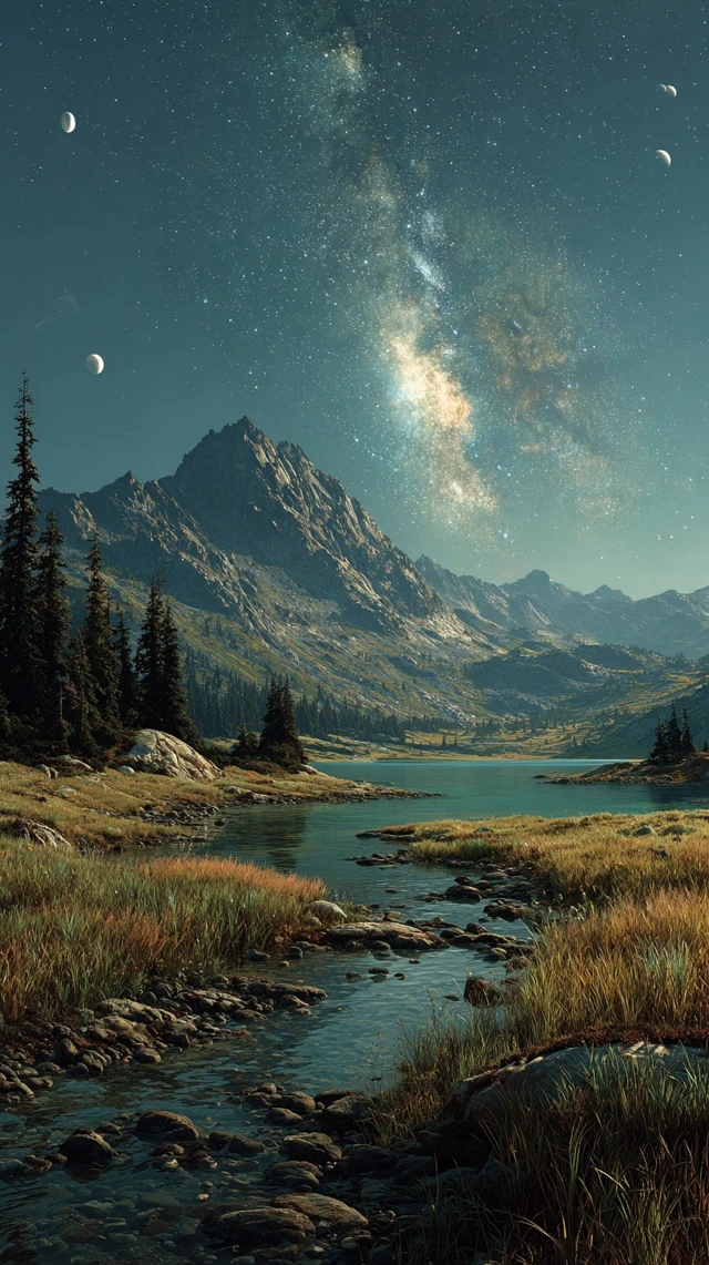 Mountain Lake Night Sky Scenery
