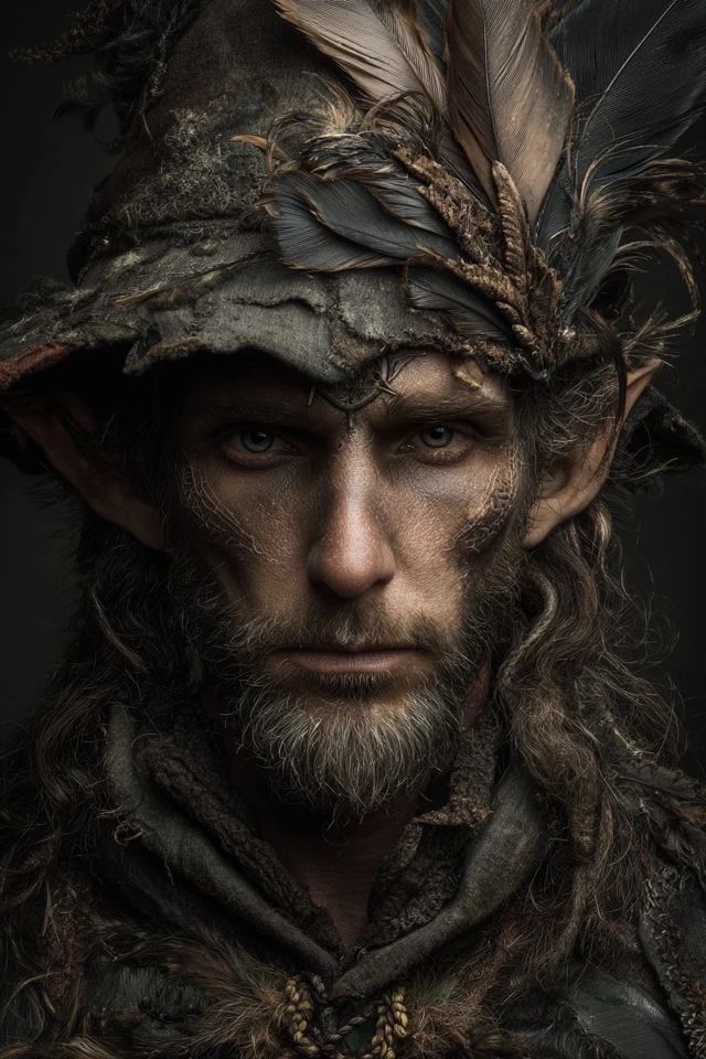 High Elf Wizard with Feathers Fantasy Portrait
