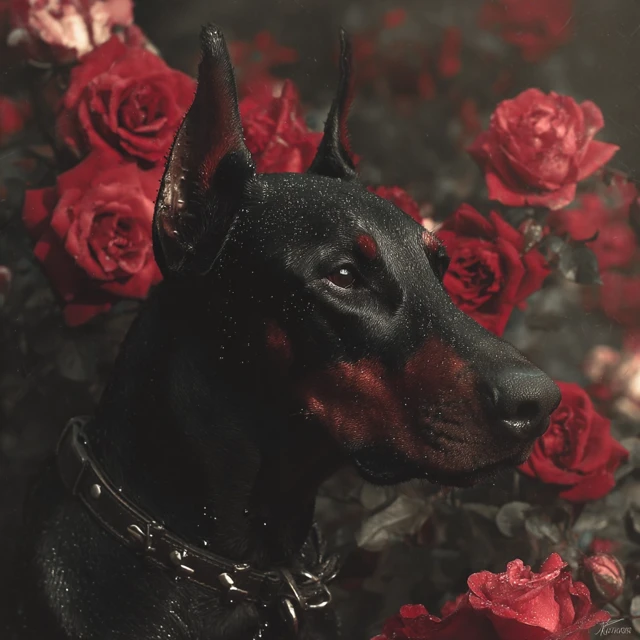 Black Doberman in Roses Music Cover Art
