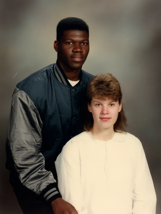 Vintage 1980s Yearbook Photo Young Couple