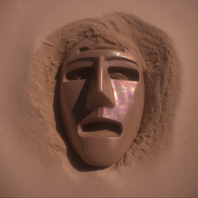 Ceramic Mask in Sand: Mysterious and Blank