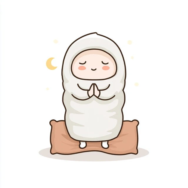 Cozy Kawaii Cartoon Character Praying in Pajamas