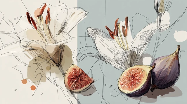 Hand-drawn Lilies and Figs Vector Art