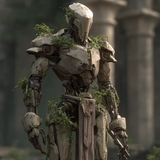Stone Warforged with Moss Veins Fantasy Art