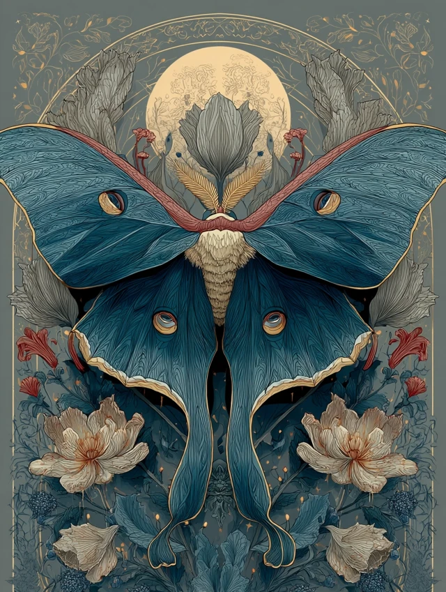 Luna Moth Art Spooky and Beautiful Black Blue Grey