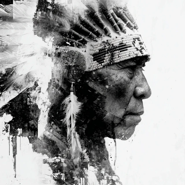 Native American Portrait Black and White Abstract Art
