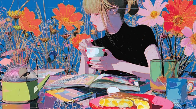 Relaxing Illustration Flowers Tea Time Leisure