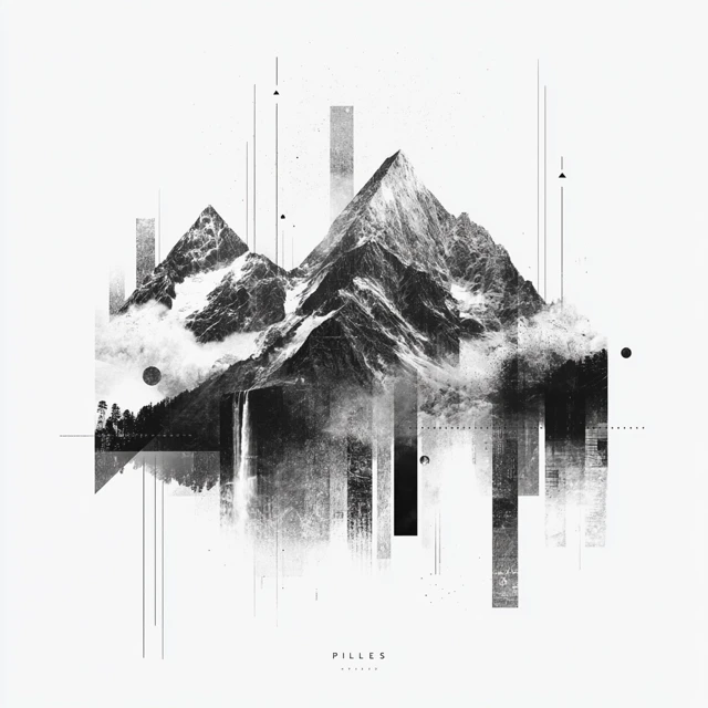 Abstract Mountain Art Monochromatic Geometric Design