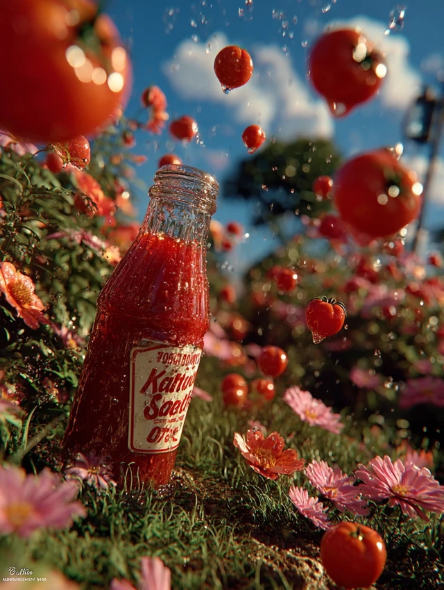 Ketchup Bottle in Tomato Field
