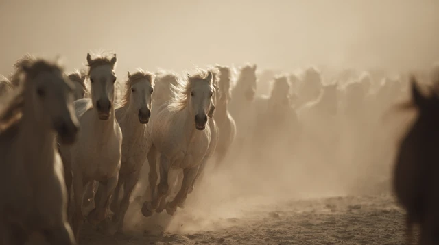 White Horses Running Across the Desert