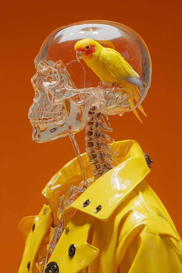 Android Skull with Budgie Surreal SciFi Art