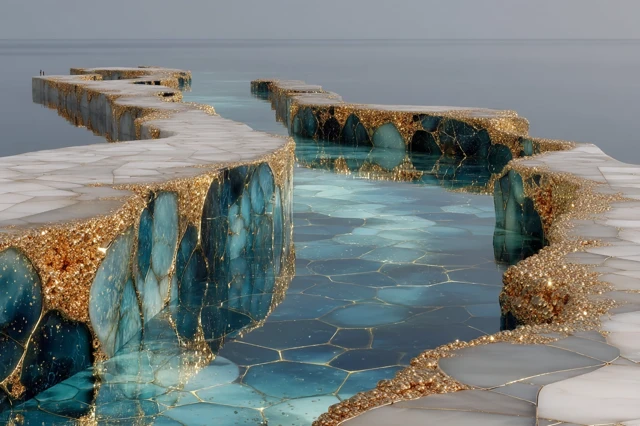 Futuristic Landscape of Marble and Lake
