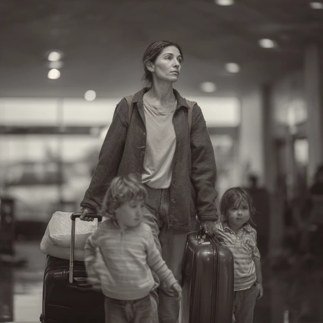 American Mother and Children at Airport A Journey to the Future