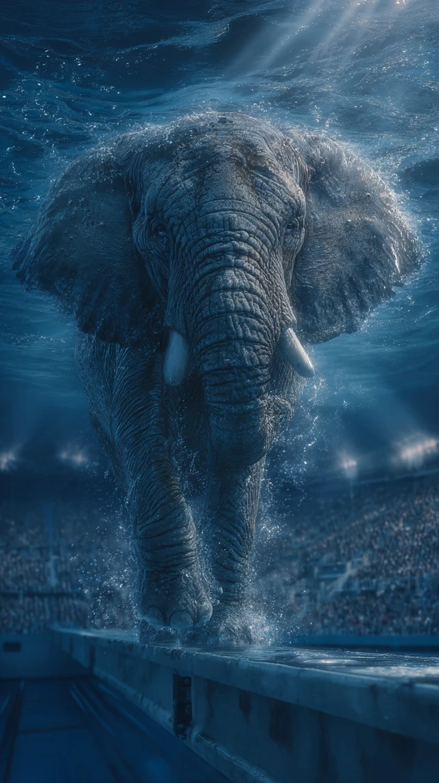 Elephant on Dive Board Olympic Scene