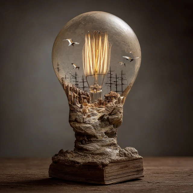 Knowledge and Creativity Boy with Light Bulbs Photo