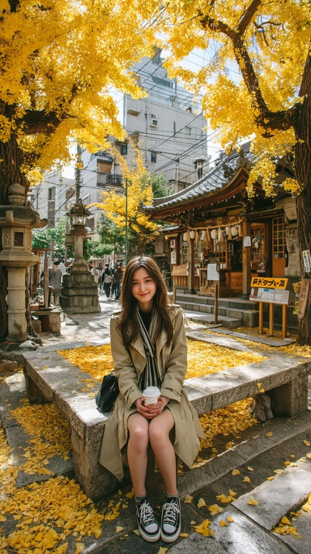 Autumn in Japan Japanese Woman in Park