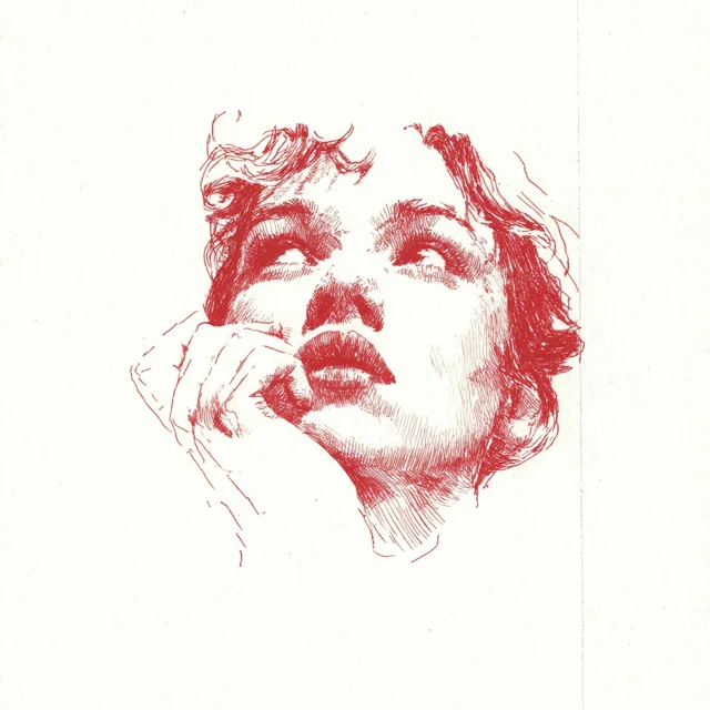 Exhausted Woman Demo Tape Style Red Outline Art