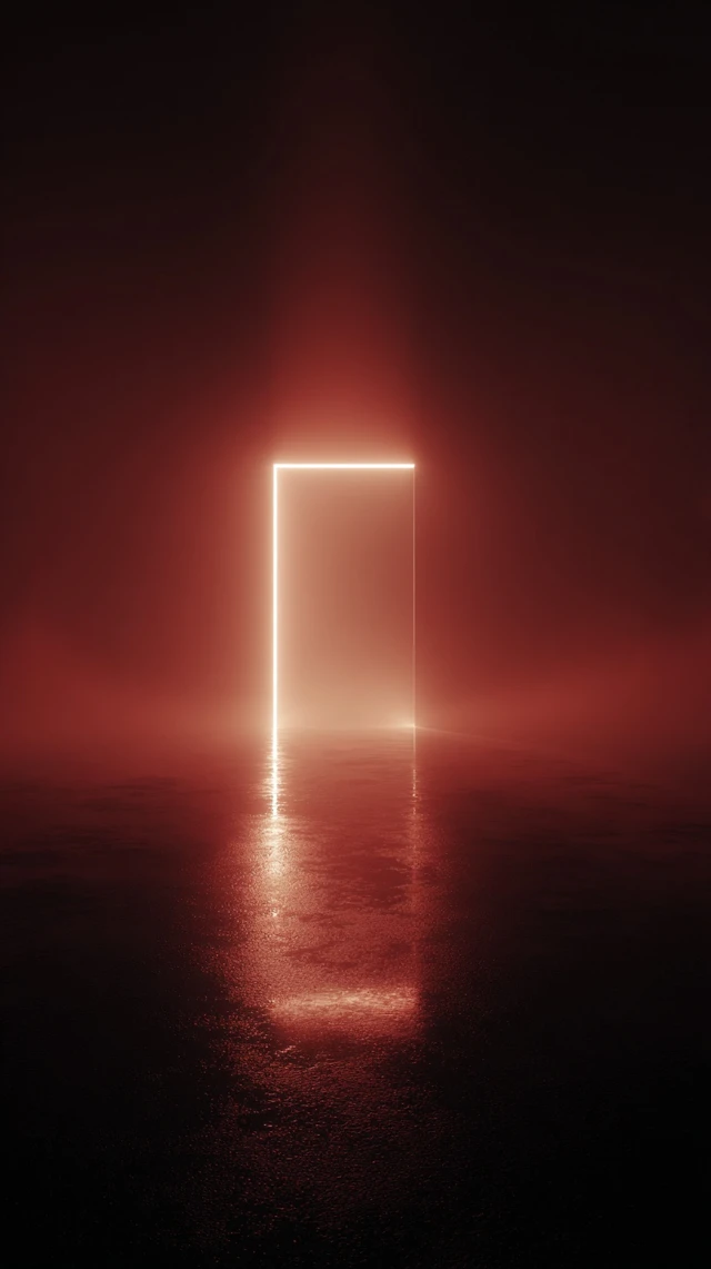 Glowing Portal in Red Abstract Landscape