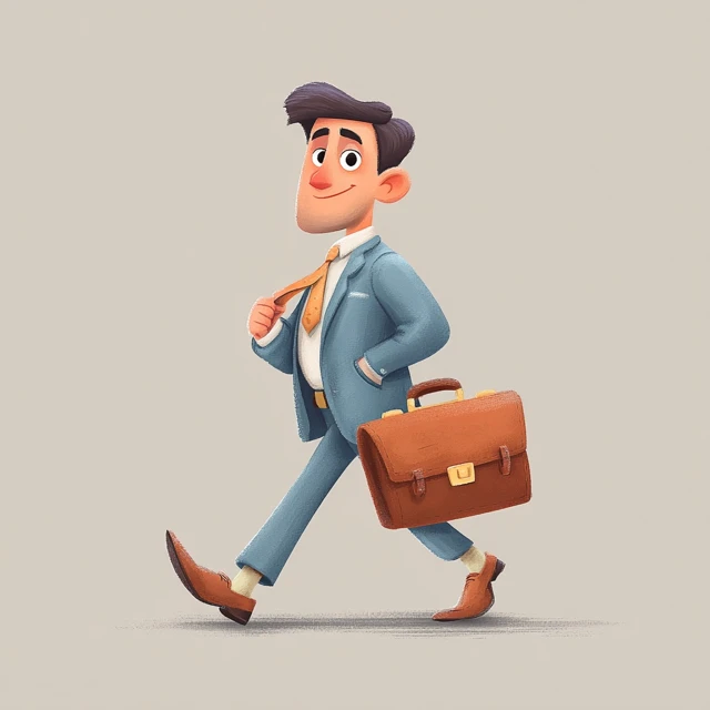Cartoon Businessman Walking with Briefcase