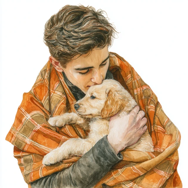 Man and Puppy Watercolor Clipart