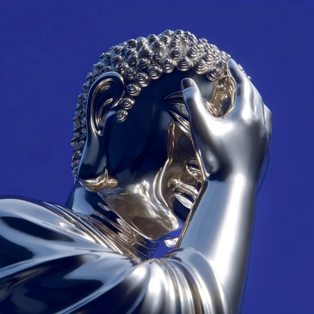 Chrome Buddha Statue Minimalist Photography
