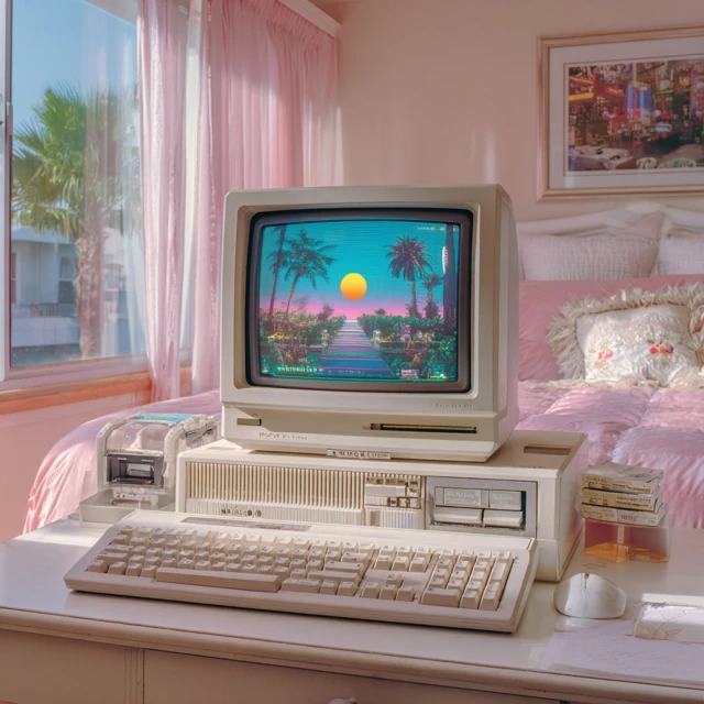 Retro 80s Computer in Bright Bedroom Miami