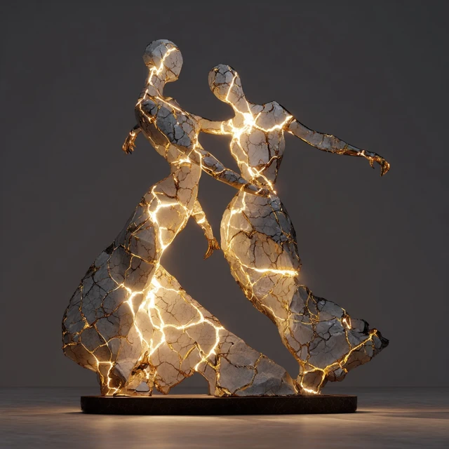Kintsugi Sculptures in a Museum Art Exhibition