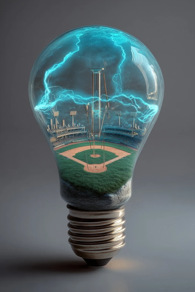 Baseball Field Inside Glowing Light Bulb Illustration