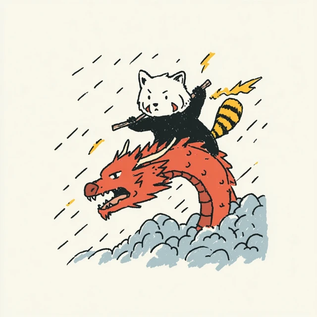 Red Panda Dragon Rider Fantasy Art