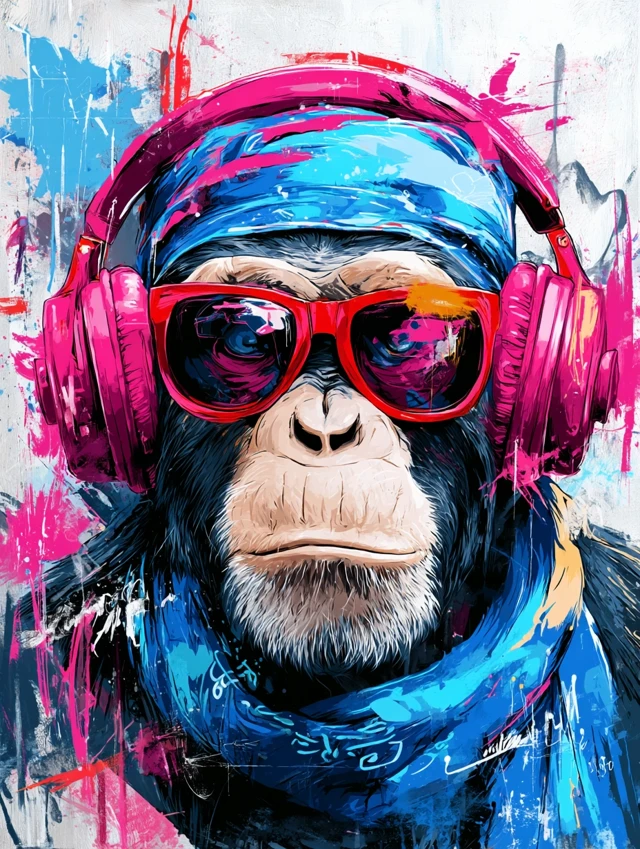 Chimpanzee Portrait Headphones Sunglasses Pop Art