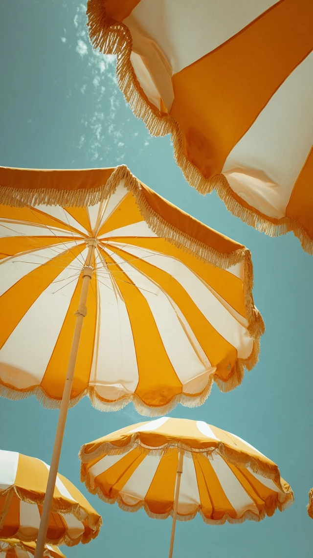 Vintage Beach Umbrellas Yellow and White