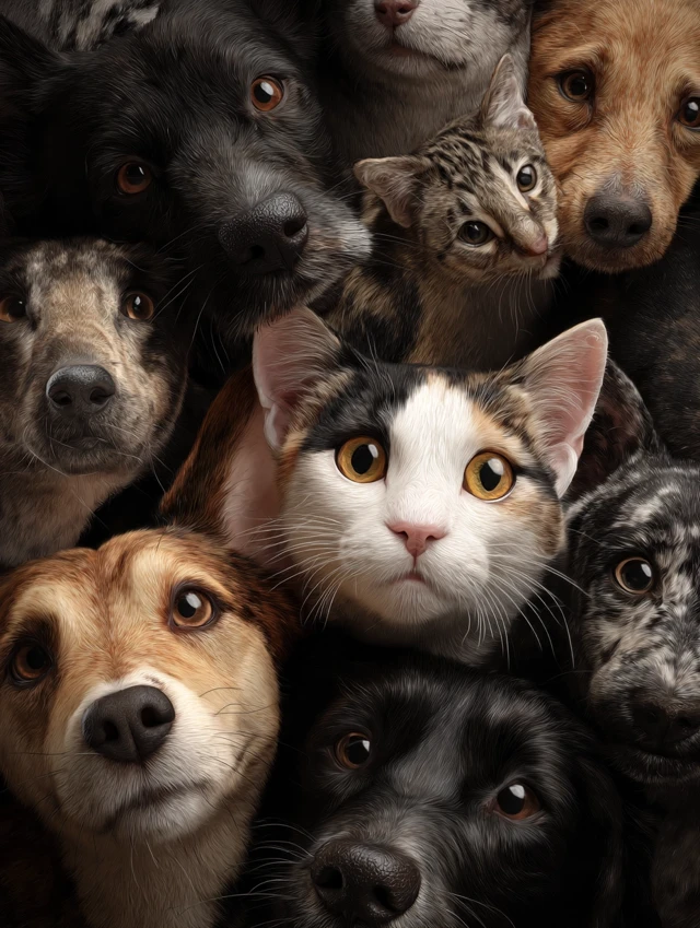Cats and Dogs Playing Together Photorealistic