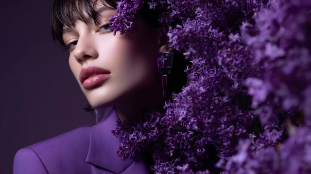 Elegant Purple Flower Personification Female Model