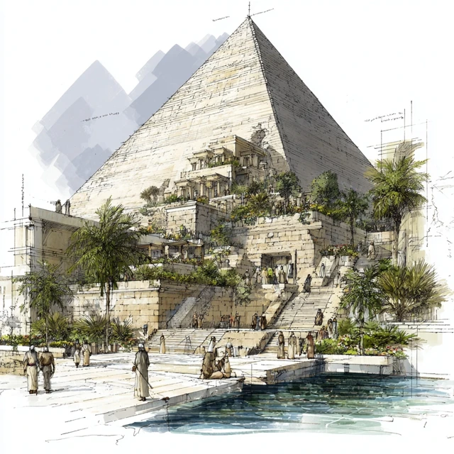 Egyptian Pyramid Oasis Architectural Visualization