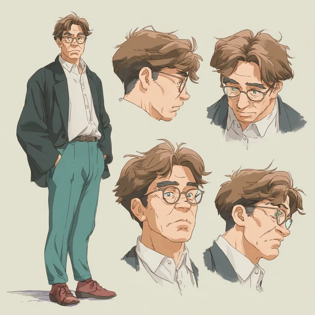 Ghibli Style Middle Aged Man Illustration