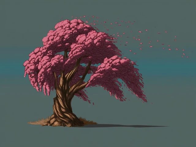 Cherry Blossom Tree Blowing in the Wind