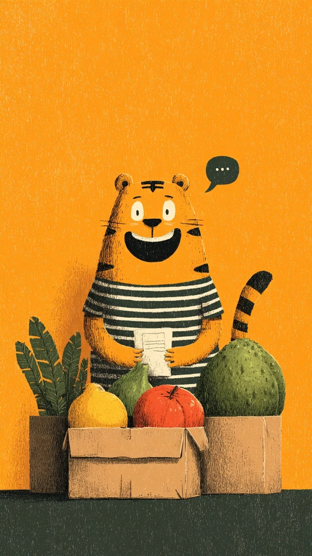 Cute Tiger with Fruits Cartoon Illustration
