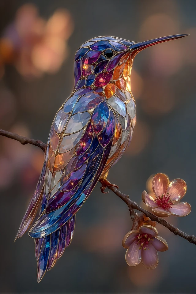 Crystal Hummingbird Gemstone Art