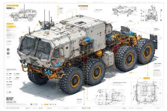 Oshkosh M1070 HET Blueprint Detailed Military Truck