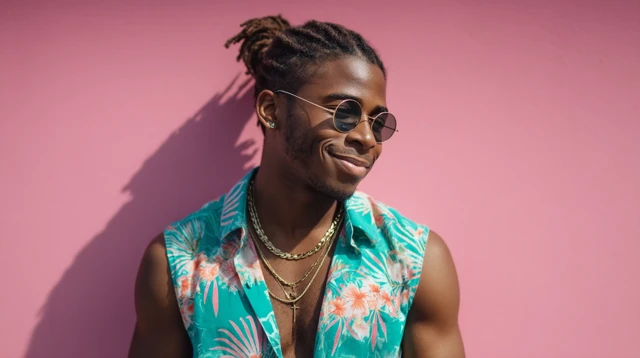 Bahamian Man in Tropical Print Outfit